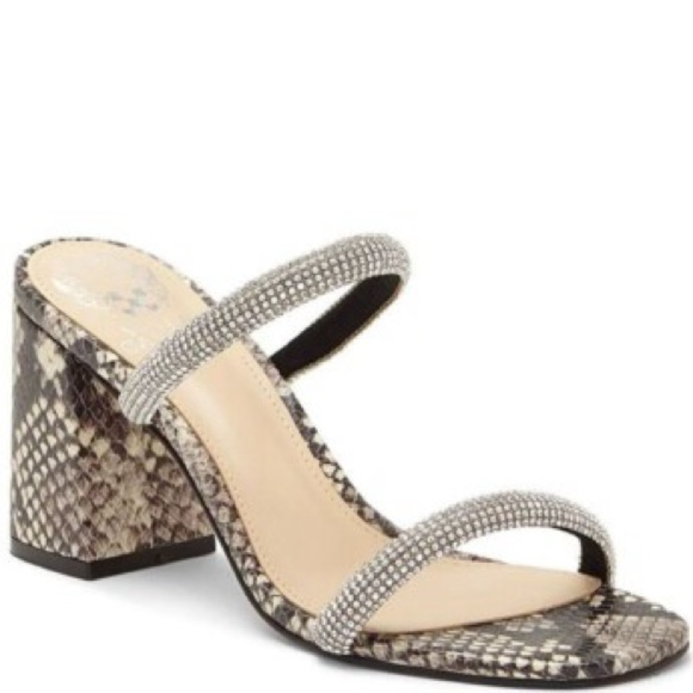 VINCE CAMUTO Magaly Sandals Block Heels Rhinestone Snake sz 8.5